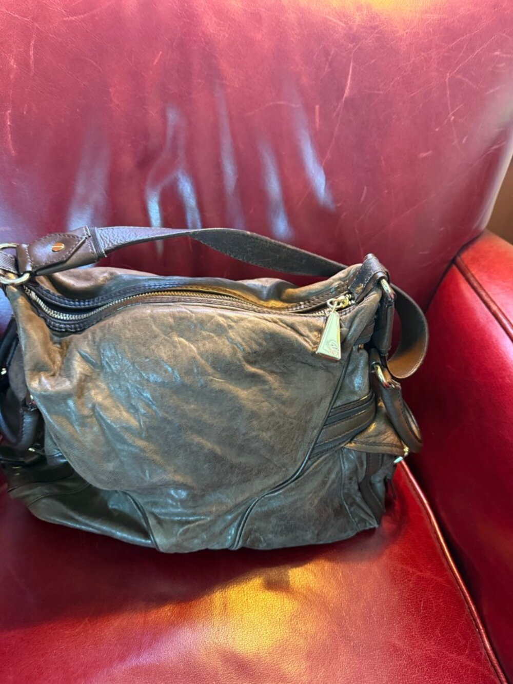 L.A.M.B. by Gwen Stefani Brown Genuine Leather Slouch Hobo Shoulder Handbag | Y2 - Picture 3 of 13